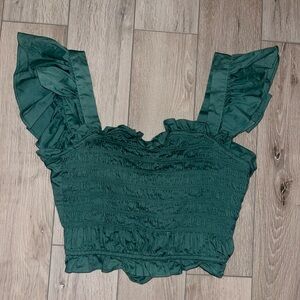 Elegant Green Ruffled Women's Top with tie back